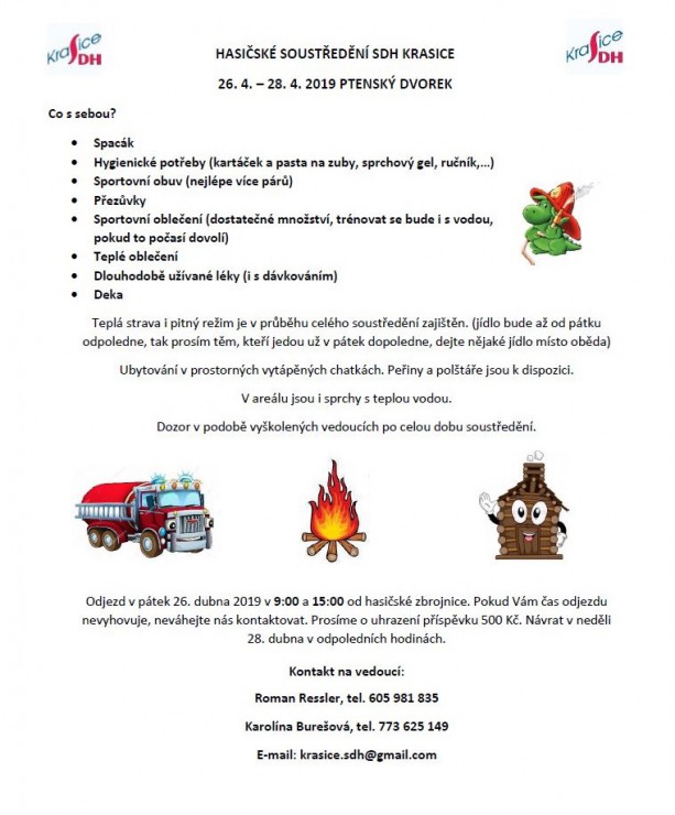 Soustředění 26. - 28. dubna 2019